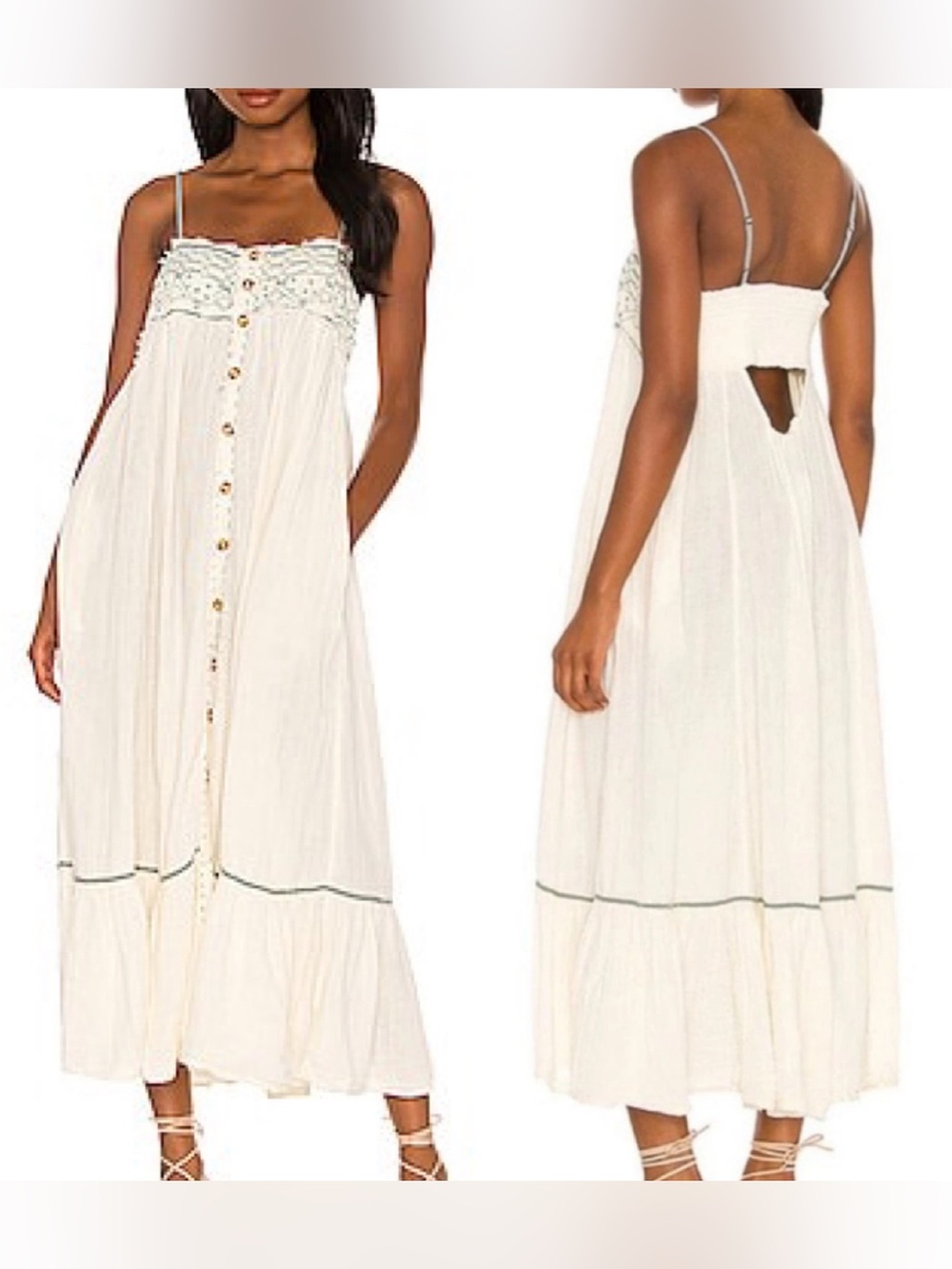 Free People Linda Joe Gardenia Midi Distressed Dress Cream Women’s Large NWT